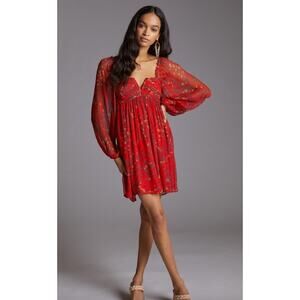 Let me Be Red sheer long sleeve floral mini dress. Size Xsmall.
